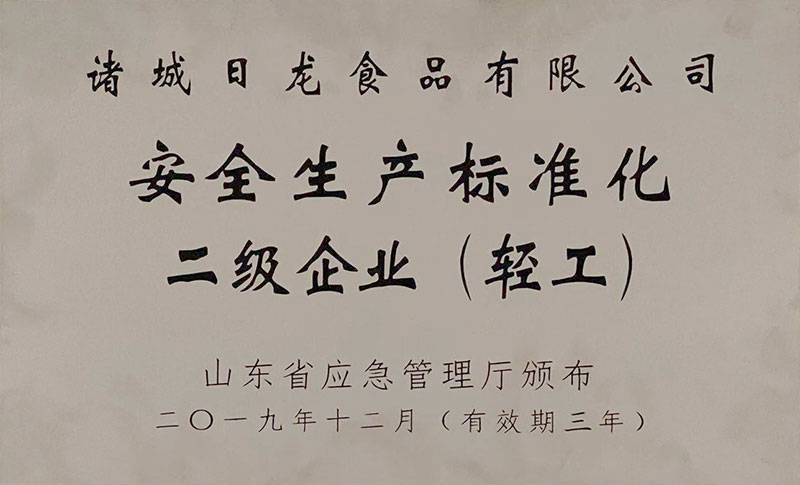 安全生產(chǎn)標準化二級企業(yè)（輕工）